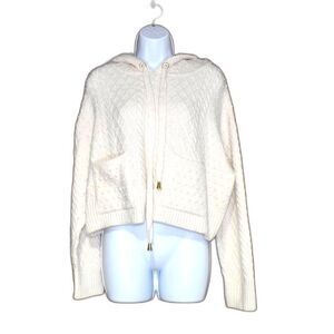 Zara Chunky Hooded Pullover Sweater Off White Cropped Women’s Size Small
